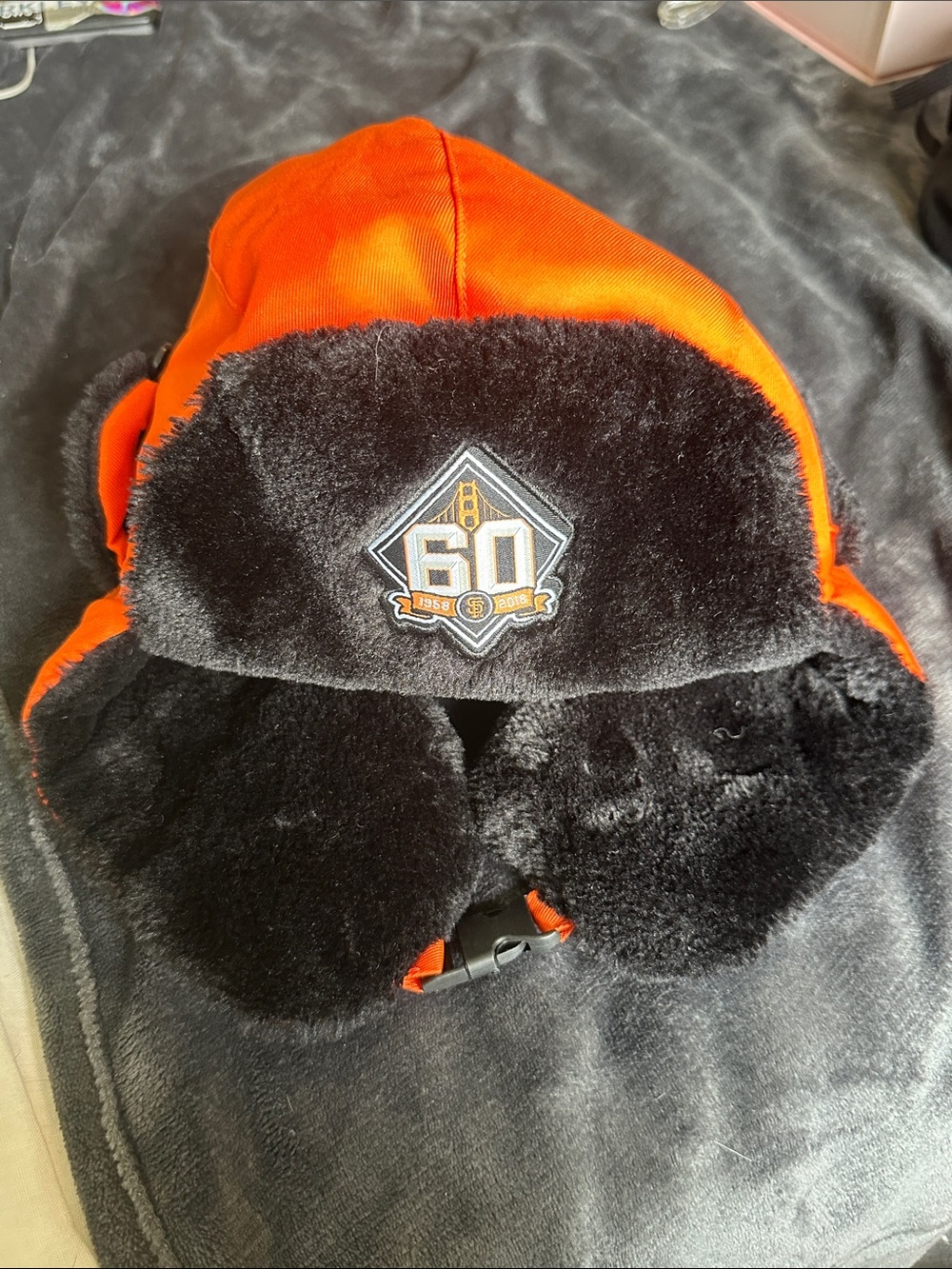 Orange & Black SF Giants Fur-Lined Trapear Hat with 60 Year Patch